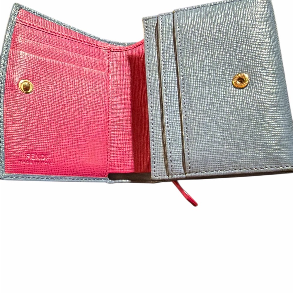 AUTHENTIC Fendi Micro Trifold Wallet - Blue & Pink Leather - Picture 4 of 6